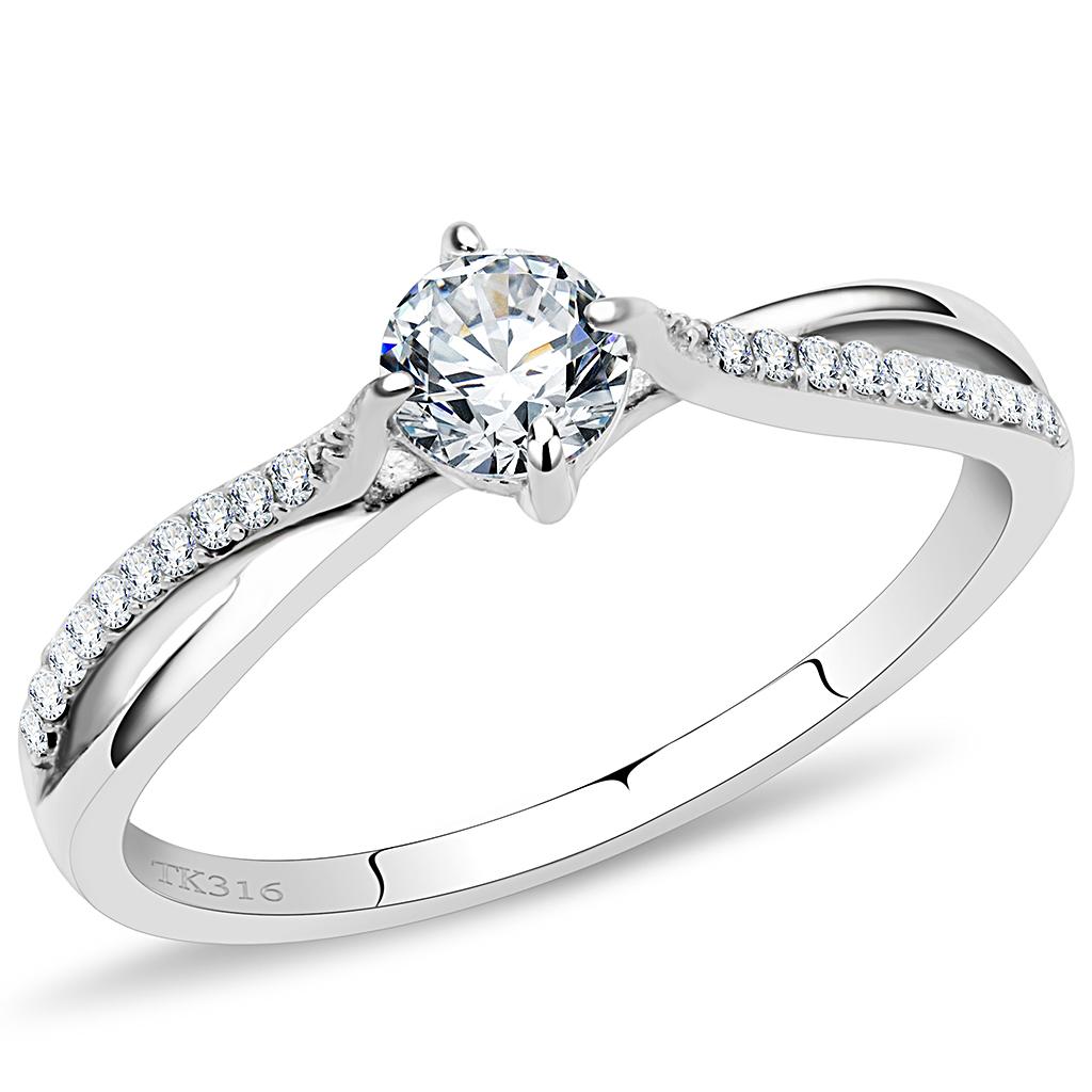 DA035 - High polished (no plating) Stainless Steel Ring with AAA Grade CZ in Clear