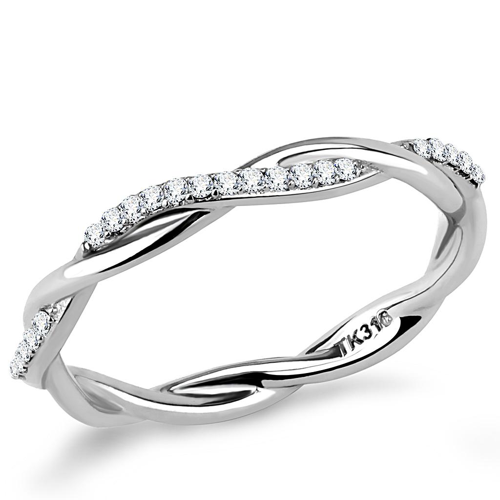 DA042 - High polished (no plating) Stainless Steel Ring with AAA Grade CZ in Clear