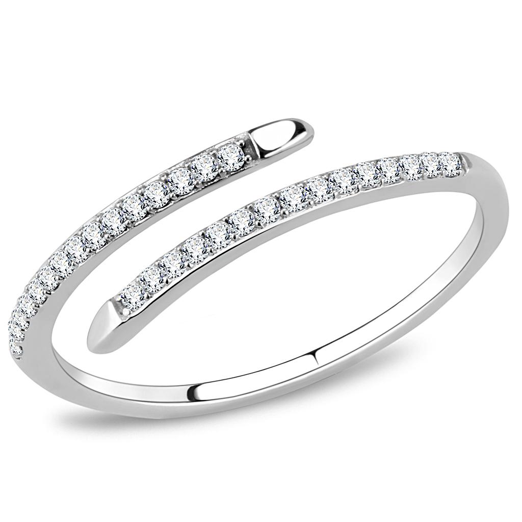 DA044 - High polished (no plating) Stainless Steel Ring with AAA Grade CZ in Clear