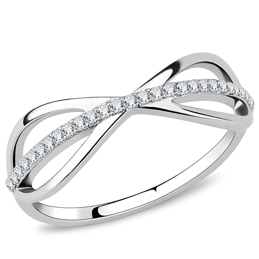 DA046 - High polished (no plating) Stainless Steel Ring with AAA Grade CZ in Clear