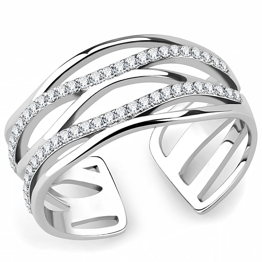 DA047 - High polished (no plating) Stainless Steel Ring with AAA Grade CZ in Clear