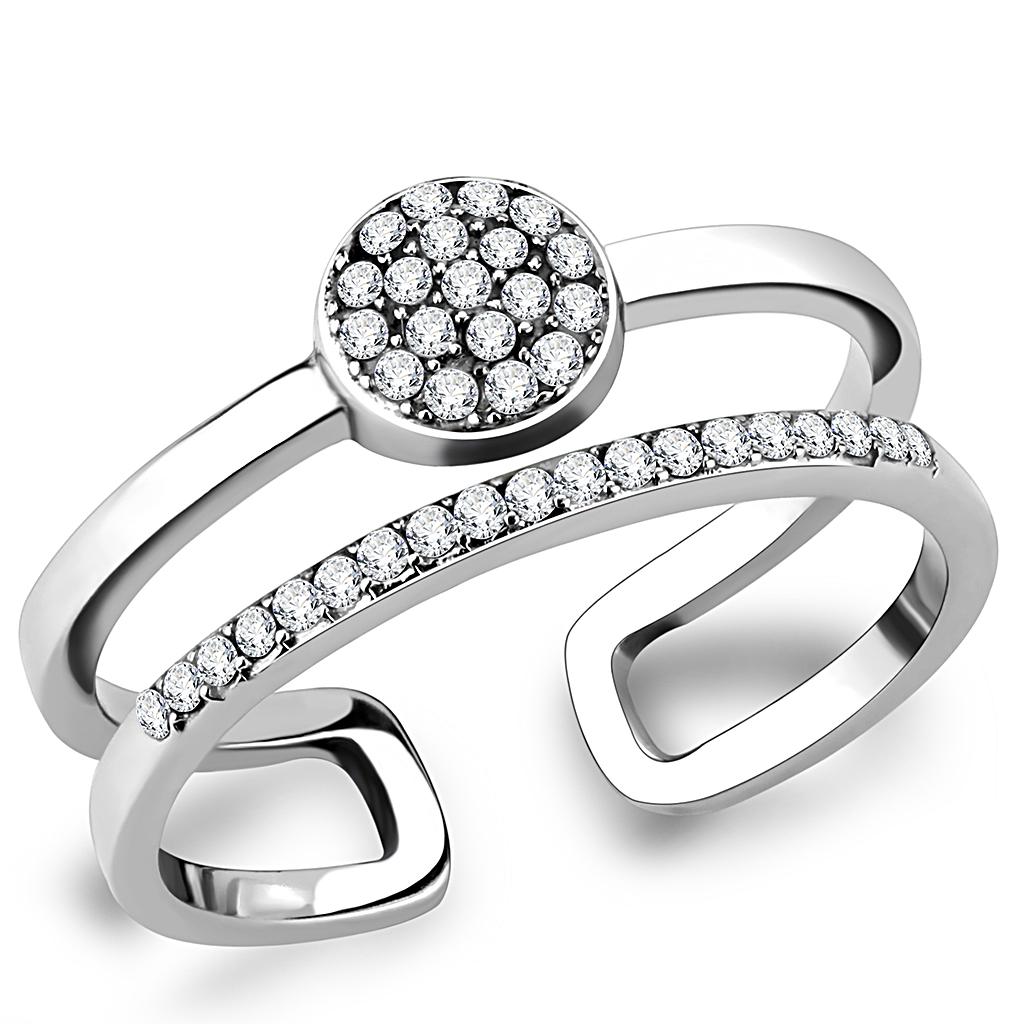 DA048 - High polished (no plating) Stainless Steel Ring with AAA Grade CZ in Clear
