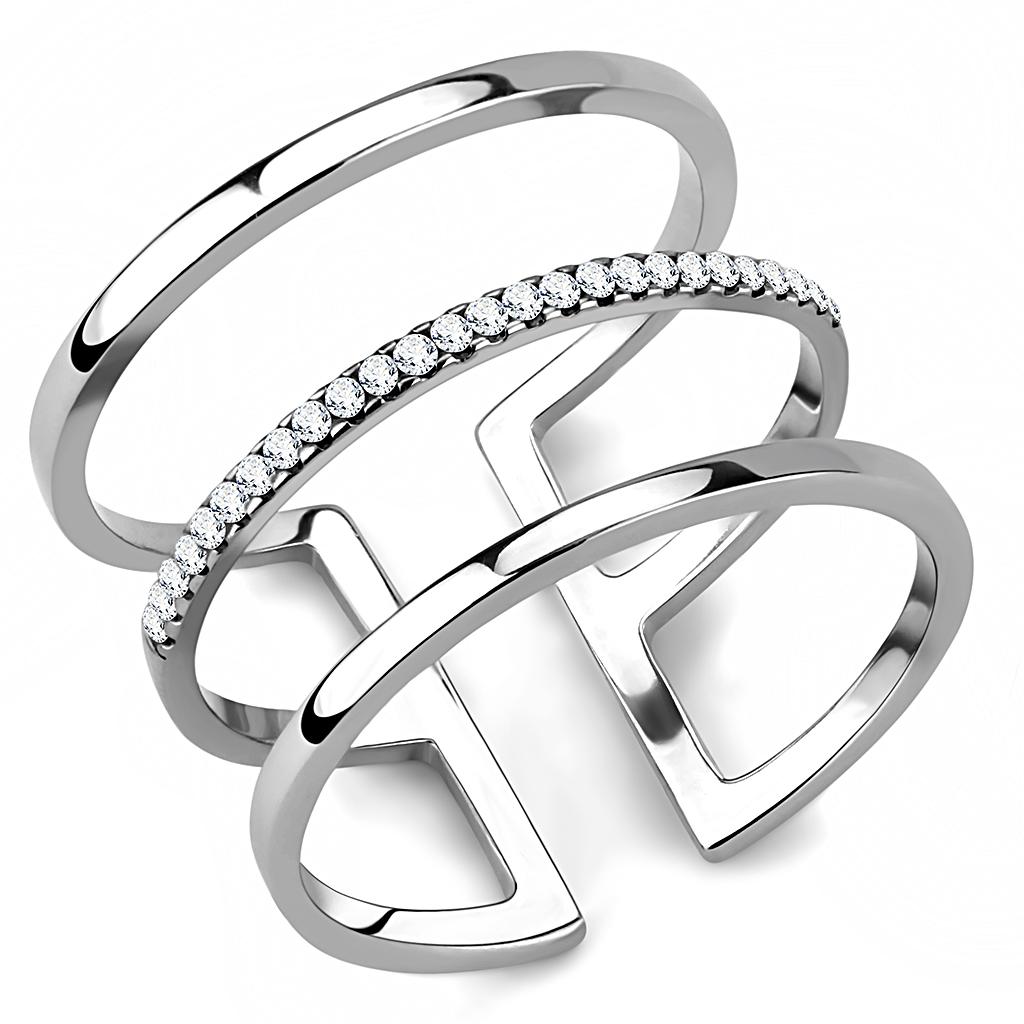 DA049 - High polished (no plating) Stainless Steel Ring with AAA Grade CZ in Clear