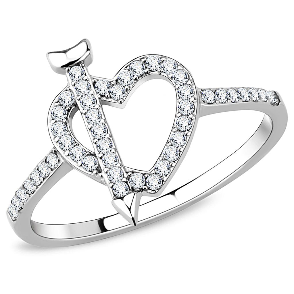 DA052 - High polished (no plating) Stainless Steel Ring with AAA Grade CZ in Clear