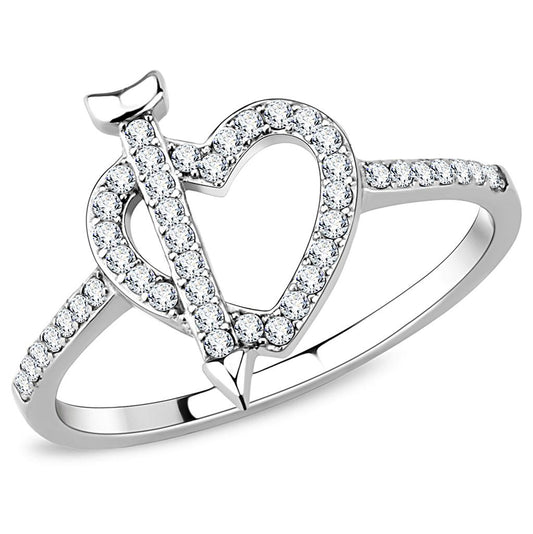 DA052 - High polished (no plating) Stainless Steel Ring with AAA Grade CZ in Clear