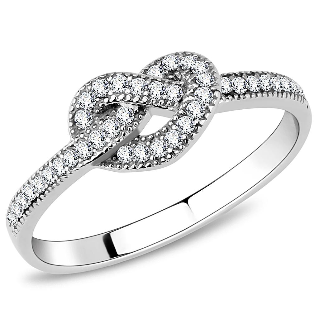 DA053 - High polished (no plating) Stainless Steel Ring with AAA Grade CZ in Clear