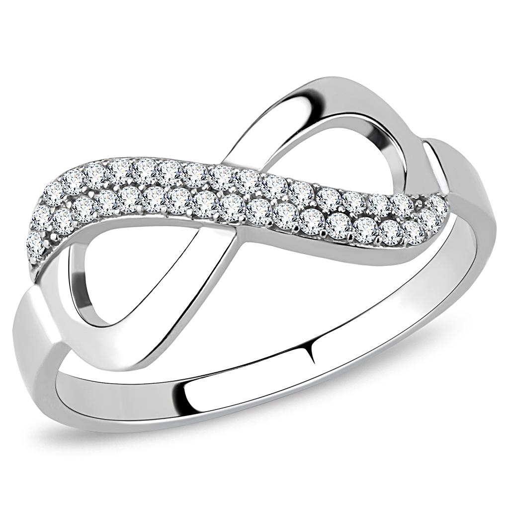 DA054 - High polished (no plating) Stainless Steel Ring with AAA Grade CZ in Clear