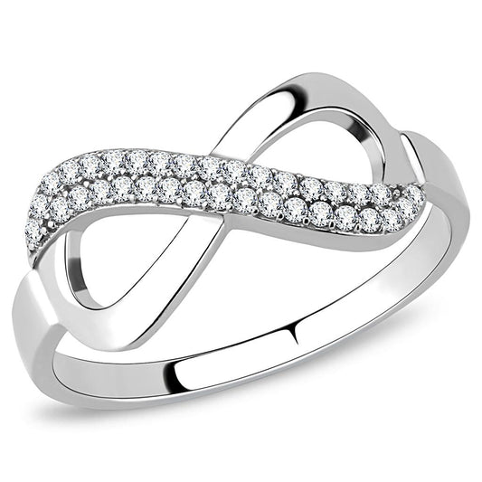 DA054 - High polished (no plating) Stainless Steel Ring with AAA Grade CZ in Clear