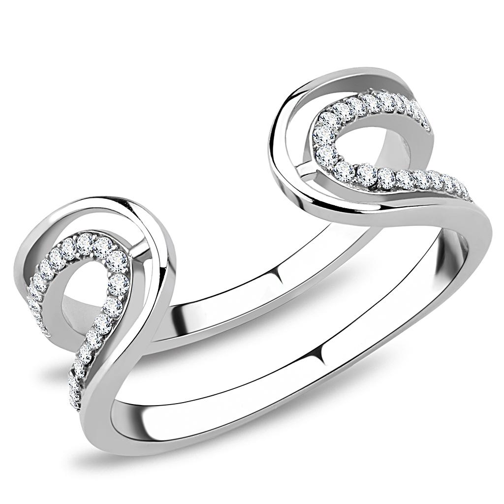 DA056 - High polished (no plating) Stainless Steel Ring with AAA Grade CZ in Clear