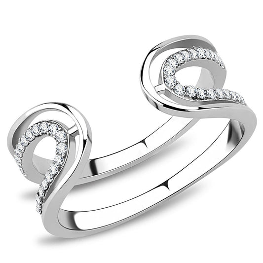 DA056 - High polished (no plating) Stainless Steel Ring with AAA Grade CZ in Clear