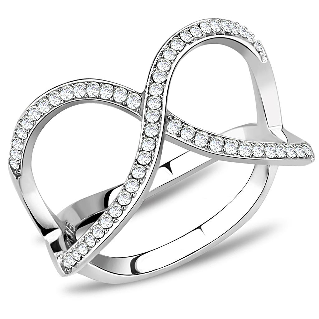 DA058 - High polished (no plating) Stainless Steel Ring with AAA Grade CZ in Clear