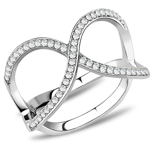 DA058 - High polished (no plating) Stainless Steel Ring with AAA Grade CZ in Clear