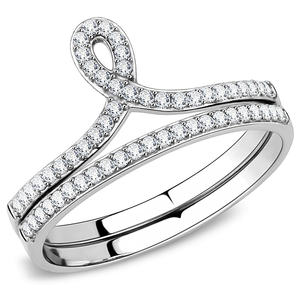 DA063 - High polished (no plating) Stainless Steel Ring with AAA Grade CZ in Clear