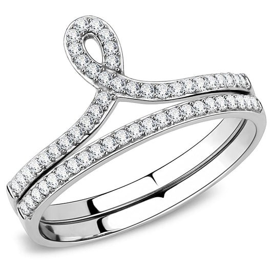 DA063 - High polished (no plating) Stainless Steel Ring with AAA Grade CZ in Clear