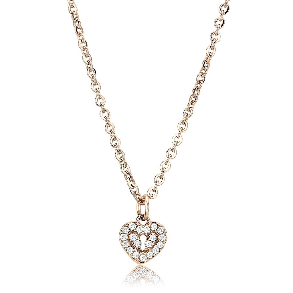 DA086 - IP Rose Gold(Ion Plating) Stainless Steel Chain Pendant with AAA Grade CZ in Clear