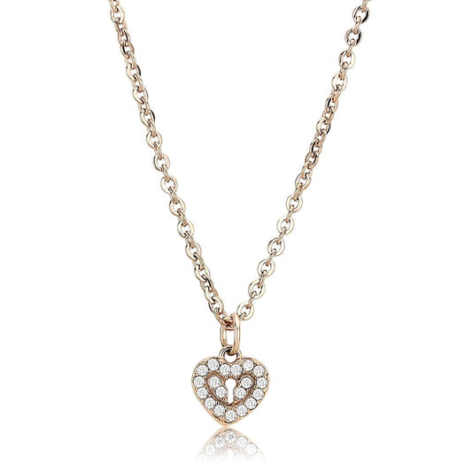 DA086 - IP Rose Gold(Ion Plating) Stainless Steel Chain Pendant with AAA Grade CZ in Clear