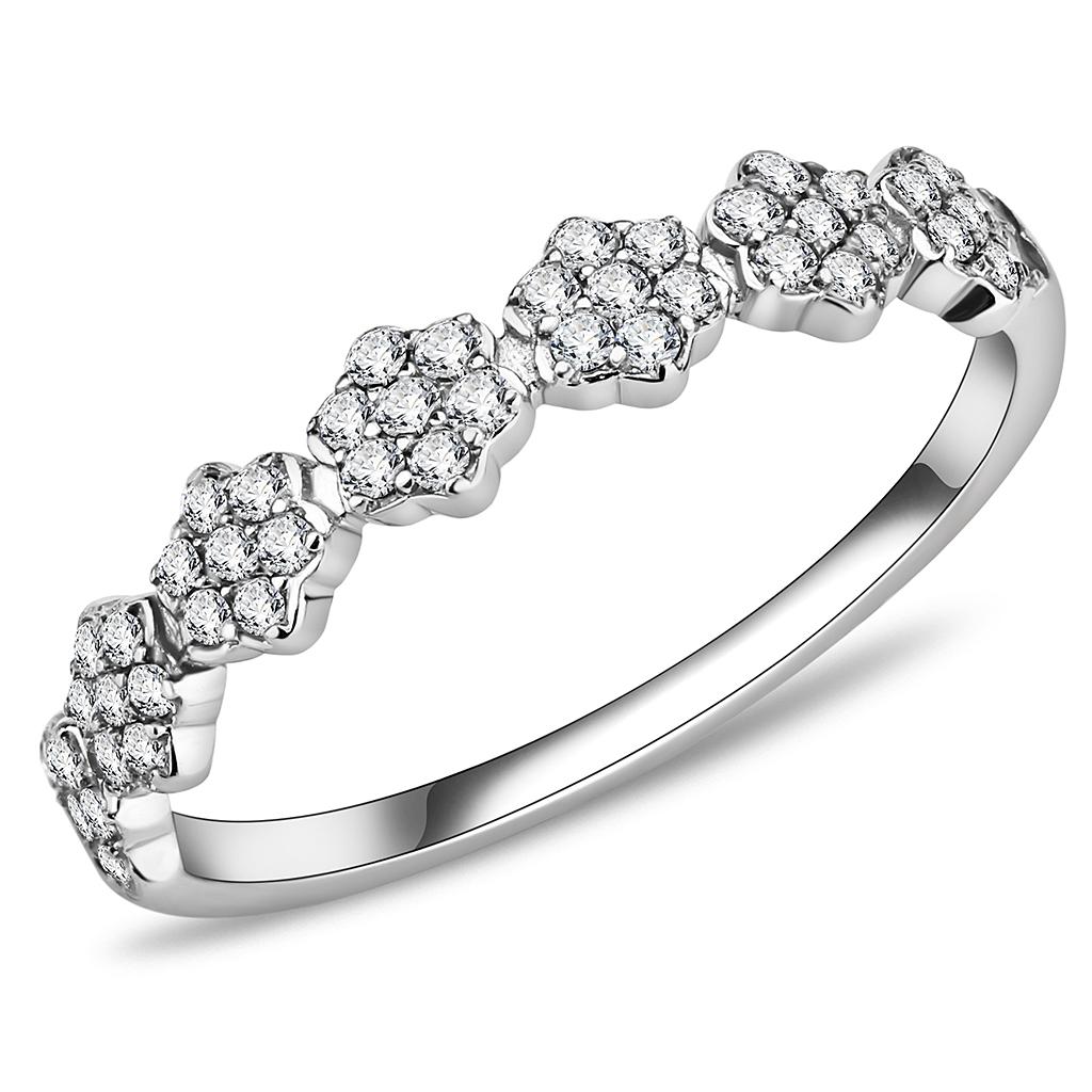 DA102 - High polished (no plating) Stainless Steel Ring with AAA Grade CZ in Clear