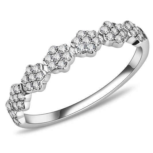 DA102 - High polished (no plating) Stainless Steel Ring with AAA Grade CZ in Clear