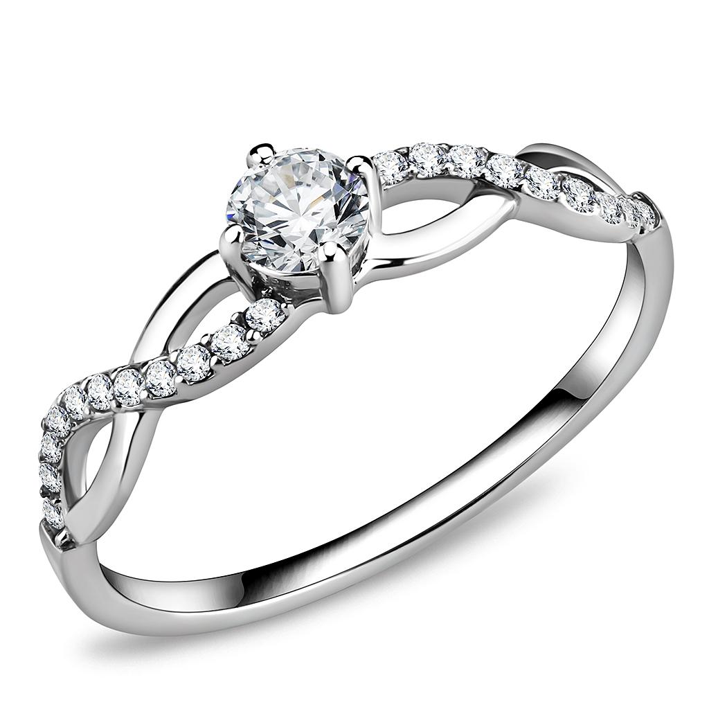 DA104 - High polished (no plating) Stainless Steel Ring with AAA Grade CZ in Clear