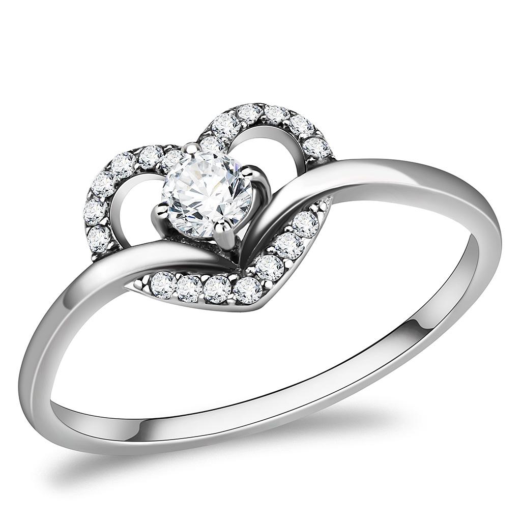 DA106 - High polished (no plating) Stainless Steel Ring with AAA Grade CZ in Clear