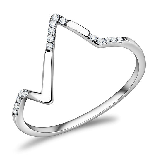 DA107 - High polished (no plating) Stainless Steel Ring with AAA Grade CZ in Clear