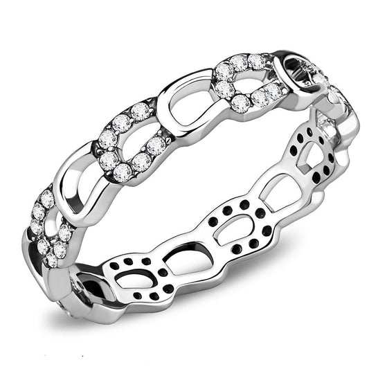 DA111 - High polished (no plating) Stainless Steel Ring with AAA Grade CZ in Clear
