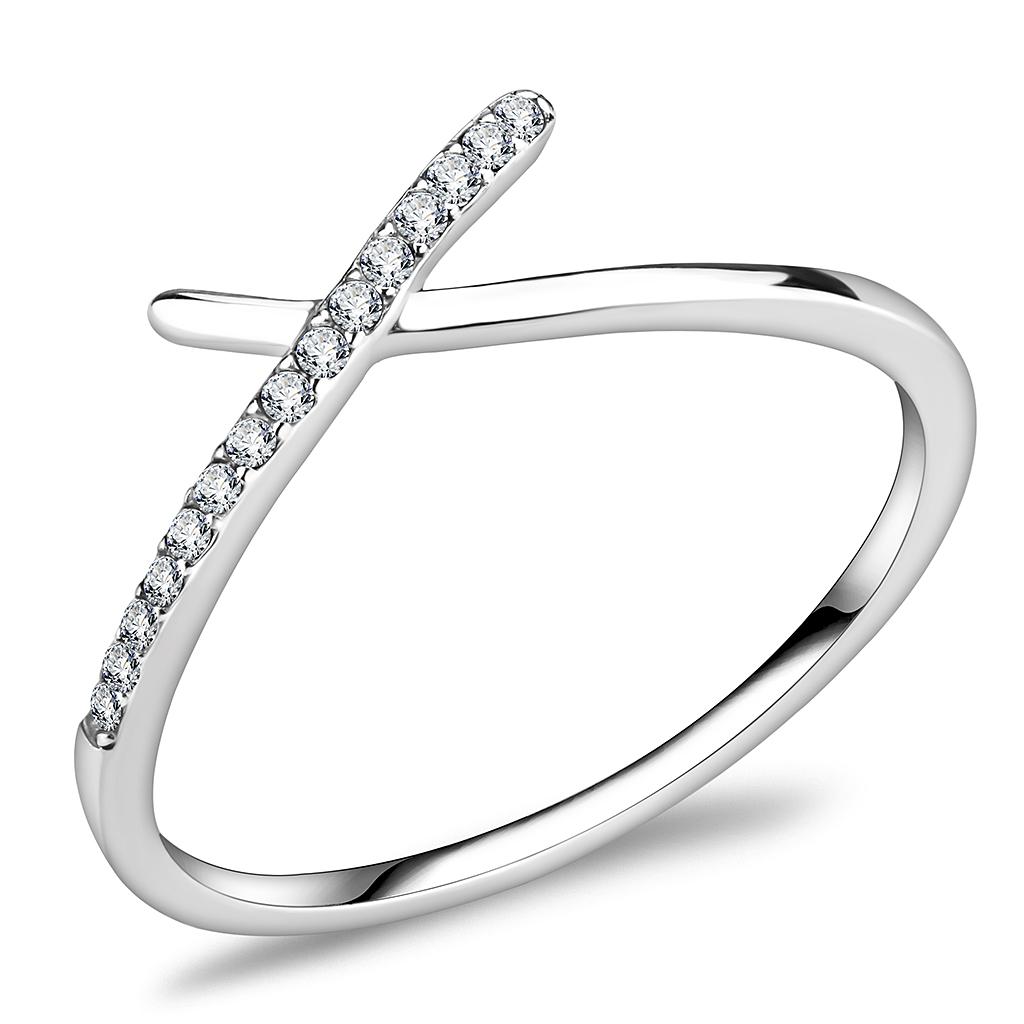 DA112 - High polished (no plating) Stainless Steel Ring with AAA Grade CZ in Clear