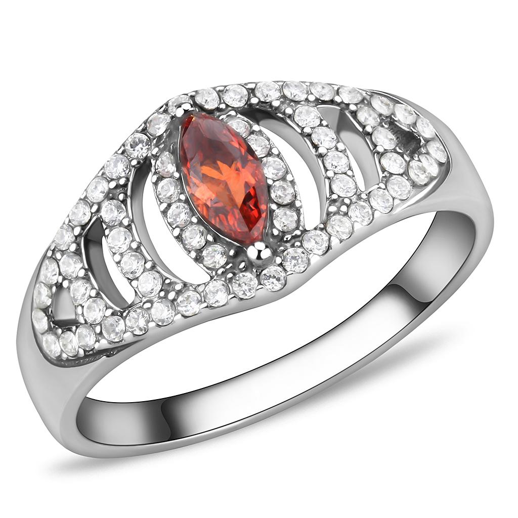 DA123 - High polished (no plating) Stainless Steel Ring with AAA Grade CZ in Orange