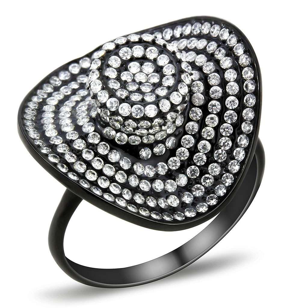 DA128 - IP Black(Ion Plating) Stainless Steel Ring with AAA Grade CZ in Clear