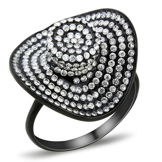 DA128 - IP Black(Ion Plating) Stainless Steel Ring with AAA Grade CZ in Clear