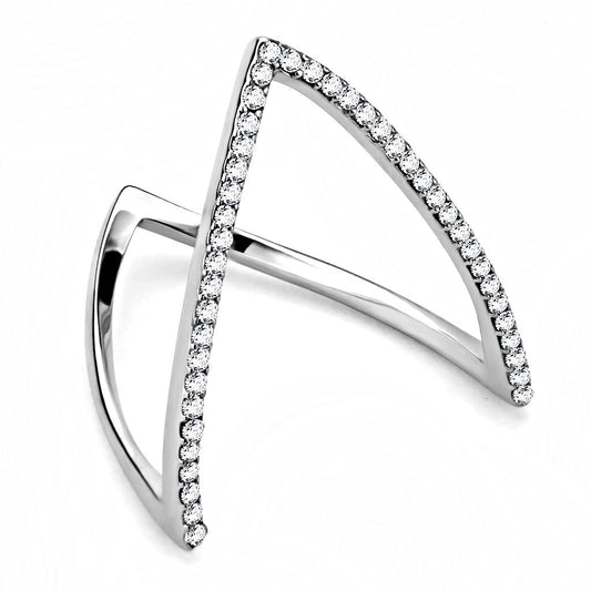 DA132 - High polished (no plating) Stainless Steel Ring with AAA Grade CZ in Clear
