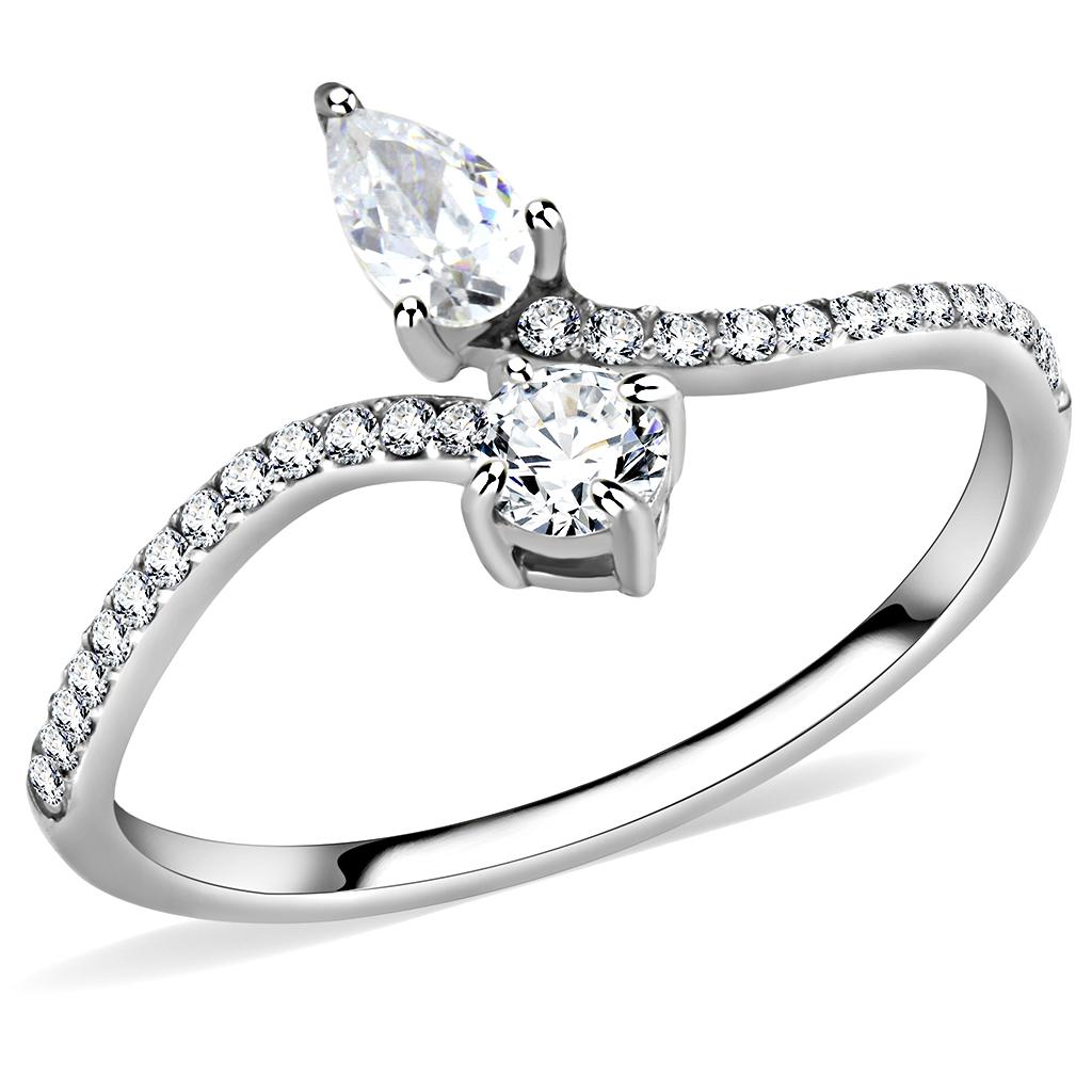 DA138 - High polished (no plating) Stainless Steel Ring with AAA Grade CZ in Clear