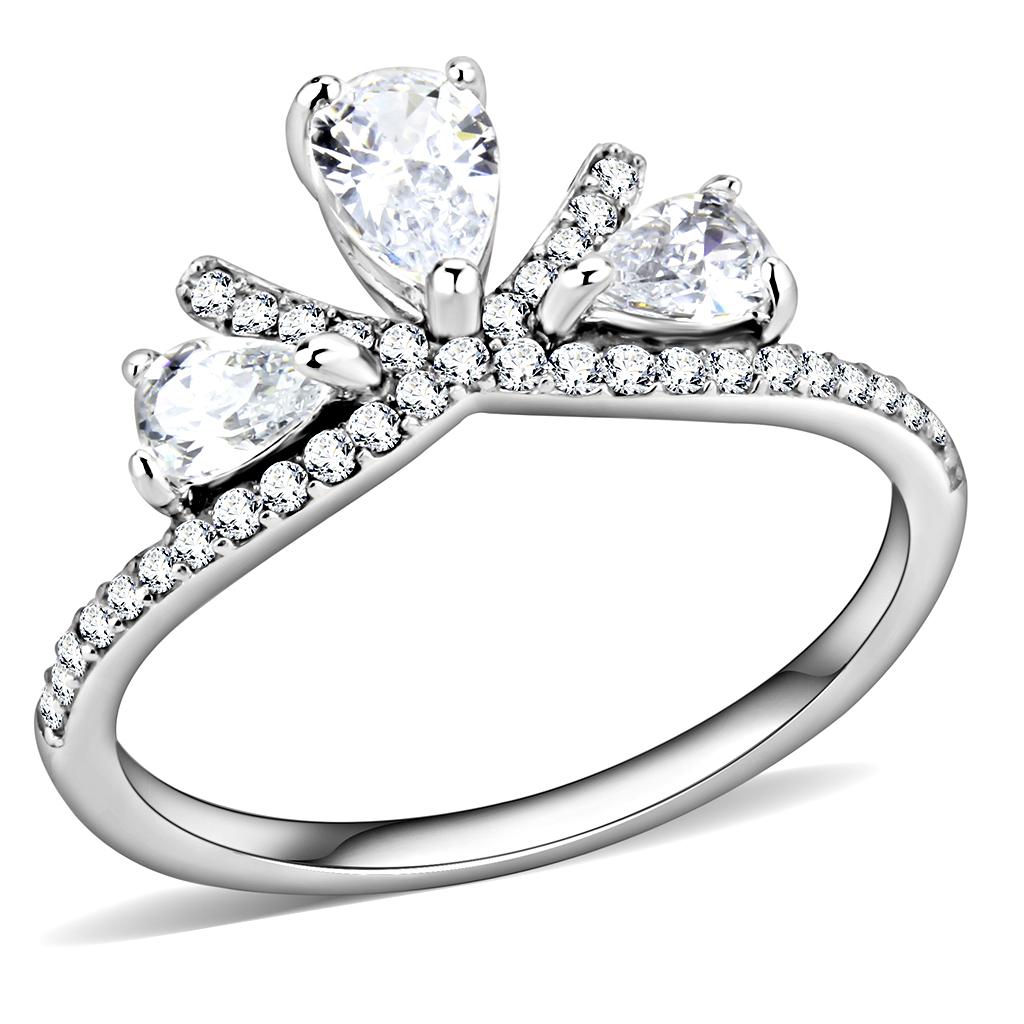 DA140 - High polished (no plating) Stainless Steel Ring with AAA Grade CZ in Clear