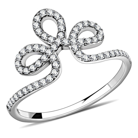 DA141 - High polished (no plating) Stainless Steel Ring with AAA Grade CZ in Clear