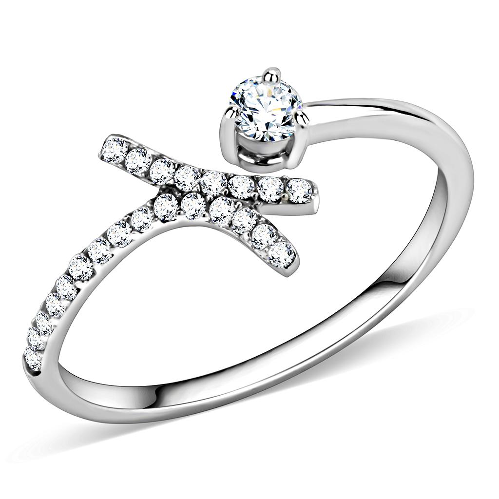 DA145 - High polished (no plating) Stainless Steel Ring with AAA Grade CZ in Clear