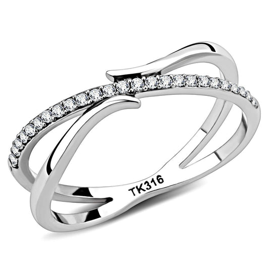 DA155 - High polished (no plating) Stainless Steel Ring with AAA Grade CZ in Clear