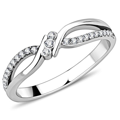 DA156 - High polished (no plating) Stainless Steel Ring with AAA Grade CZ in Clear