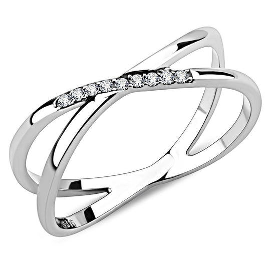 DA158 - High polished (no plating) Stainless Steel Ring with AAA Grade CZ in Clear