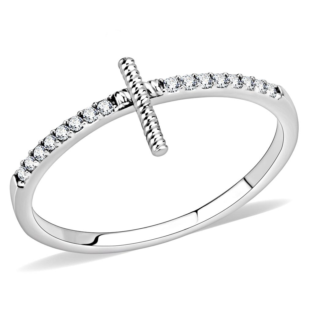 DA161 - High polished (no plating) Stainless Steel Ring with AAA Grade CZ in Clear