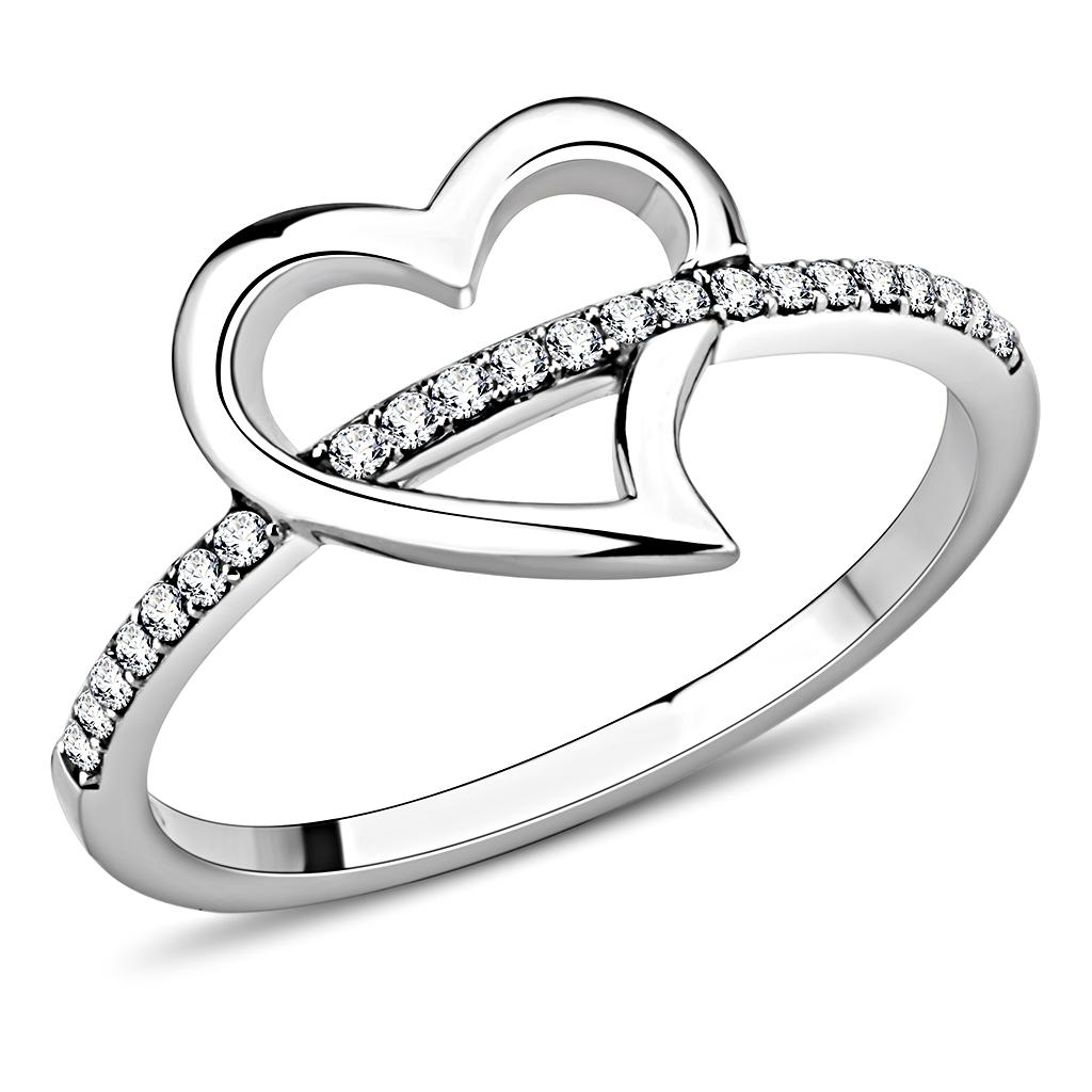 DA164 - High polished (no plating) Stainless Steel Ring with AAA Grade CZ in Clear