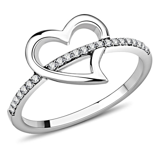 DA164 - High polished (no plating) Stainless Steel Ring with AAA Grade CZ in Clear