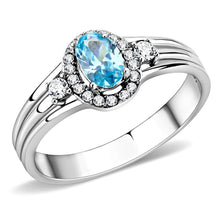 DA166 - High polished (no plating) Stainless Steel Ring with AAA Grade CZ  in Sea Blue