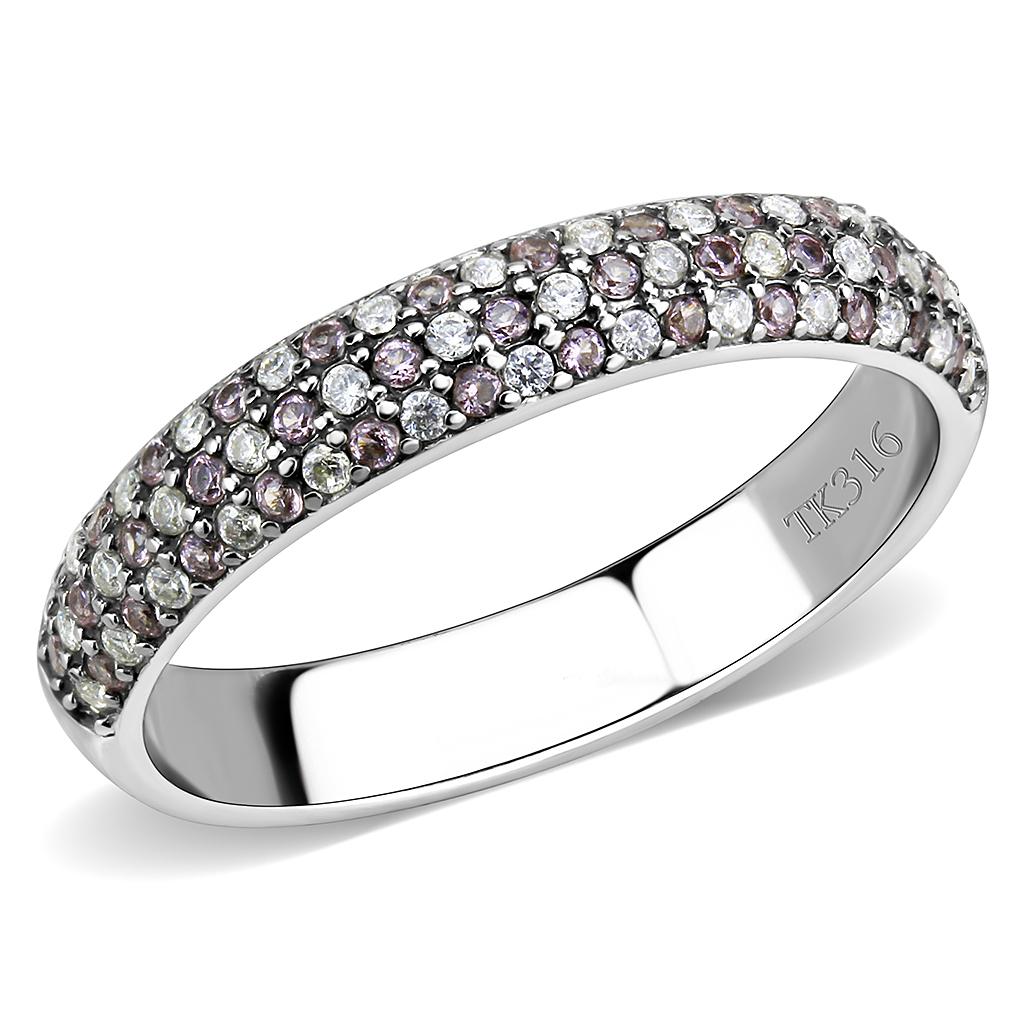 DA231 - High polished (no plating) Stainless Steel Ring with AAA Grade CZ in Multi Color