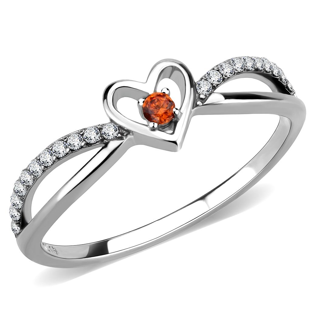 DA235 - High polished (no plating) Stainless Steel Ring with AAA Grade CZ in Orange