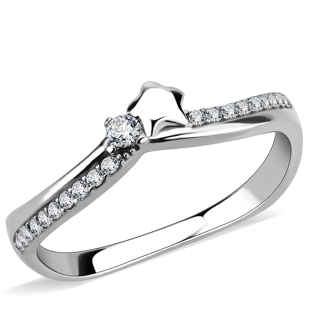 DA236 - High polished (no plating) Stainless Steel Ring with AAA Grade CZ in Clear