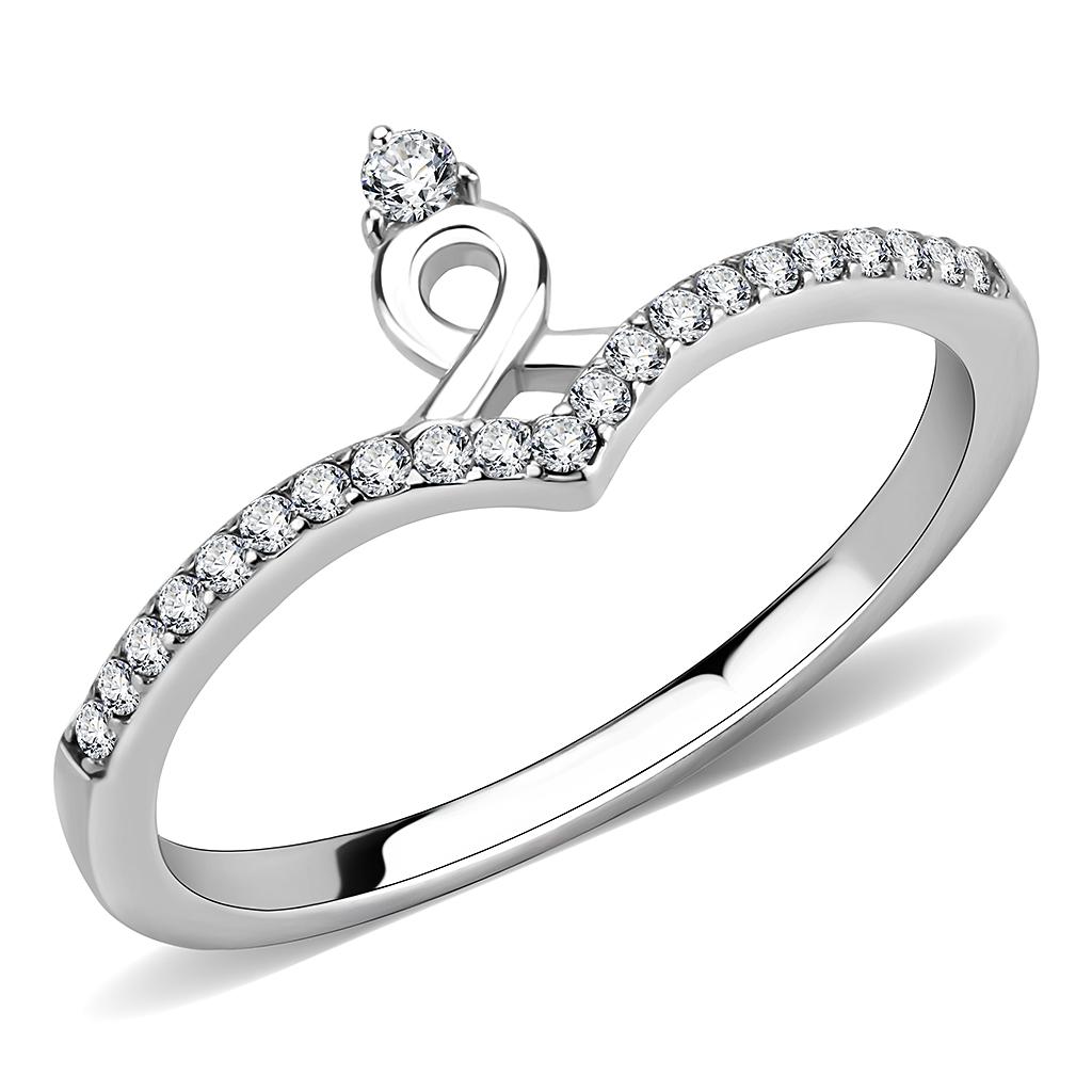 DA237 - High polished (no plating) Stainless Steel Ring with AAA Grade CZ in Clear