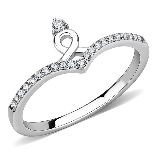 DA237 - High polished (no plating) Stainless Steel Ring with AAA Grade CZ in Clear
