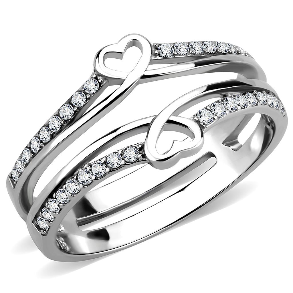 DA242 - High polished (no plating) Stainless Steel Ring with AAA Grade CZ in Clear