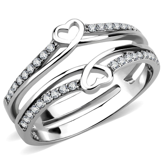 DA242 - High polished (no plating) Stainless Steel Ring with AAA Grade CZ in Clear