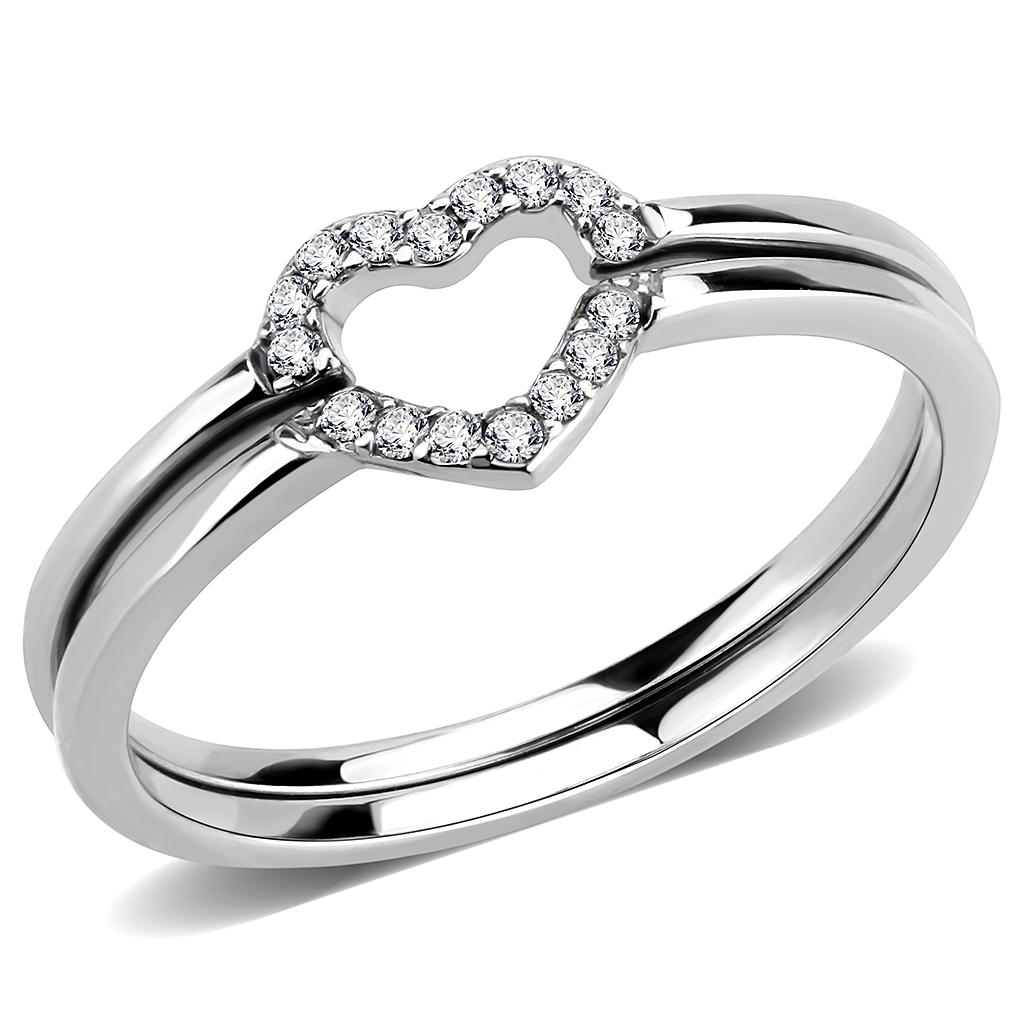 DA245 - High polished (no plating) Stainless Steel Ring with AAA Grade CZ in Clear